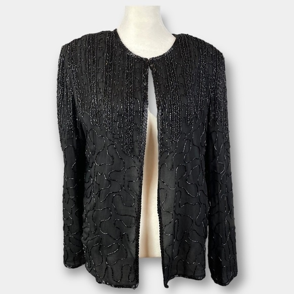 JMD New York Silk Beaded Cardigan Jacket Black Size Small - Picture 1 of 8